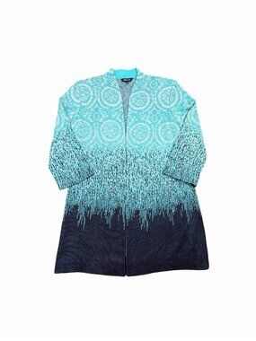 Misook Open Front Knit Cardigan Sweater Blue Ombre Pattern Women’s Medium